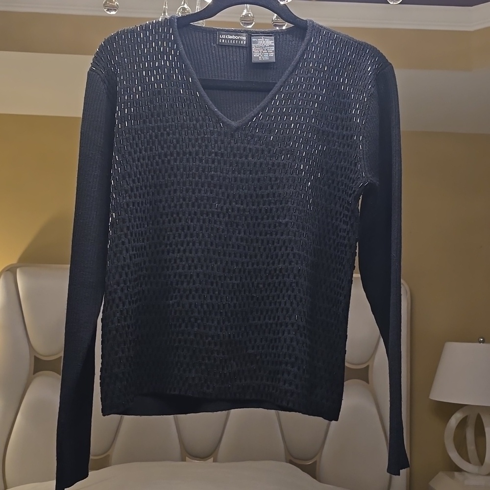 Merino Wool Black Liz Claiborne Beaded Sweater